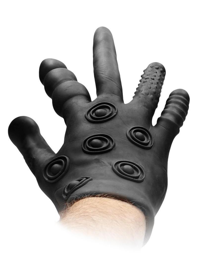 Shots Fist It Stimulation Silicone Textured Glove - Black