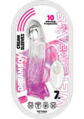 Wet Dreams Dreamboy Cream Sleeves Rechargeable Silicone Vibrating Penis Sleeve 7in - Magenta/Clear