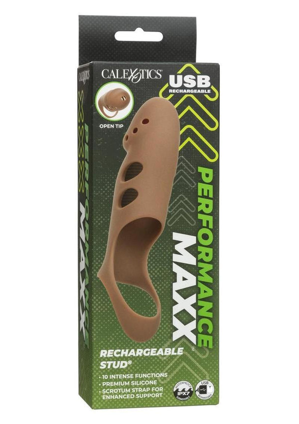 Performance Maxx Rechargeable Silicone Stud Dildo 7.5in - Caramel