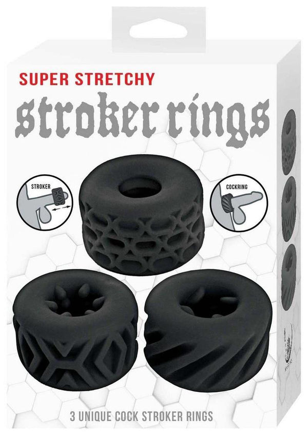 Super Stretchy Stroker Silicone Cock Rings (3 Piece) - Black