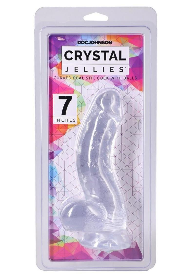 Crystal Jellies Curved Realistic Cock with Balls 7in - Clear