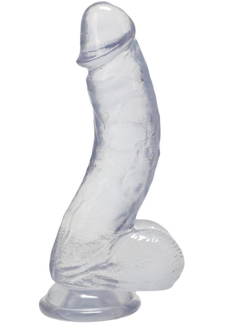 Crystal Jellies Curved Realistic Cock with Balls 7in - Clear