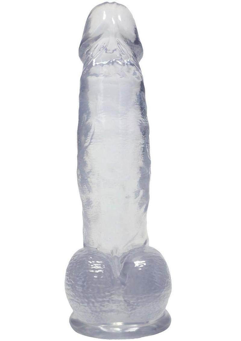 Crystal Jellies Curved Realistic Cock with Balls 7in - Clear