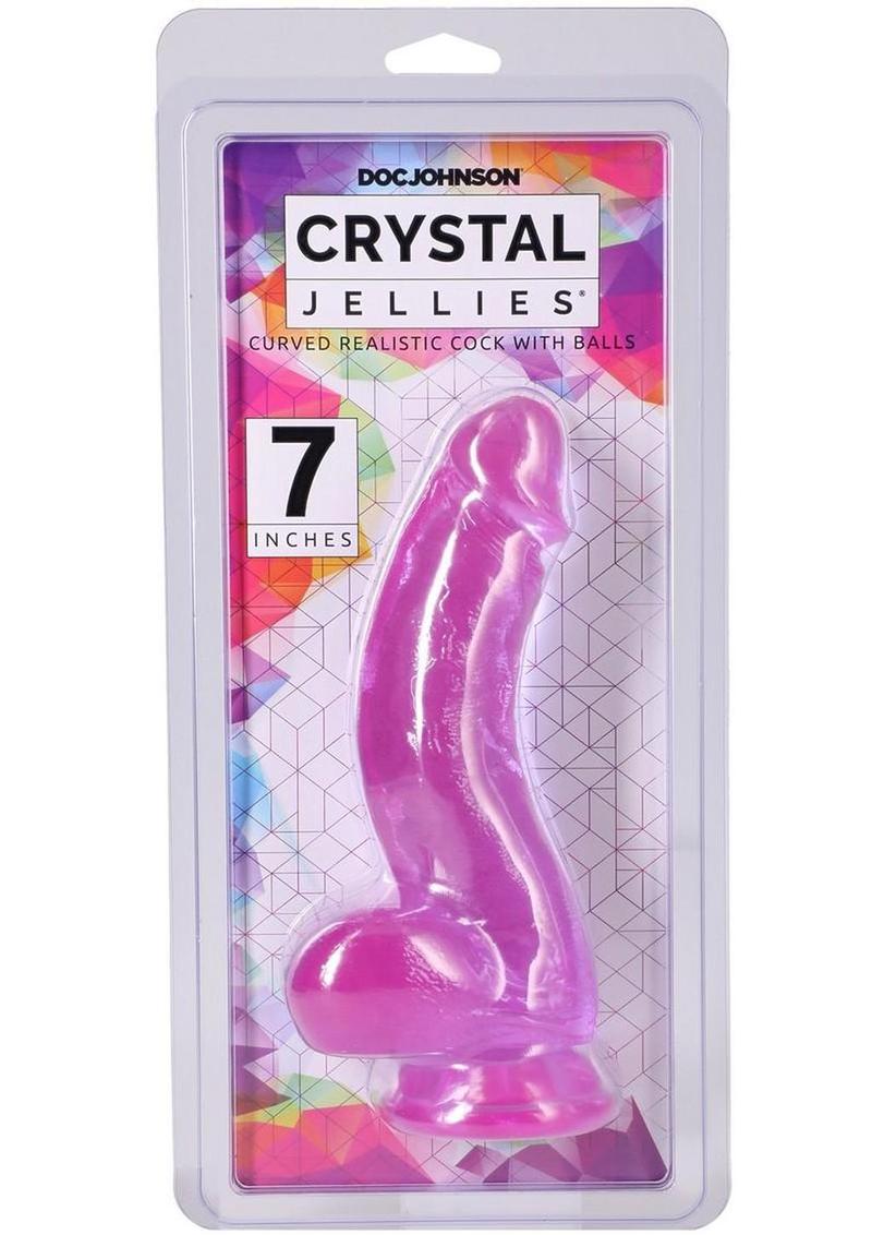 Crystal Jellies Curved Realistic Cock with Balls 7in - Purple
