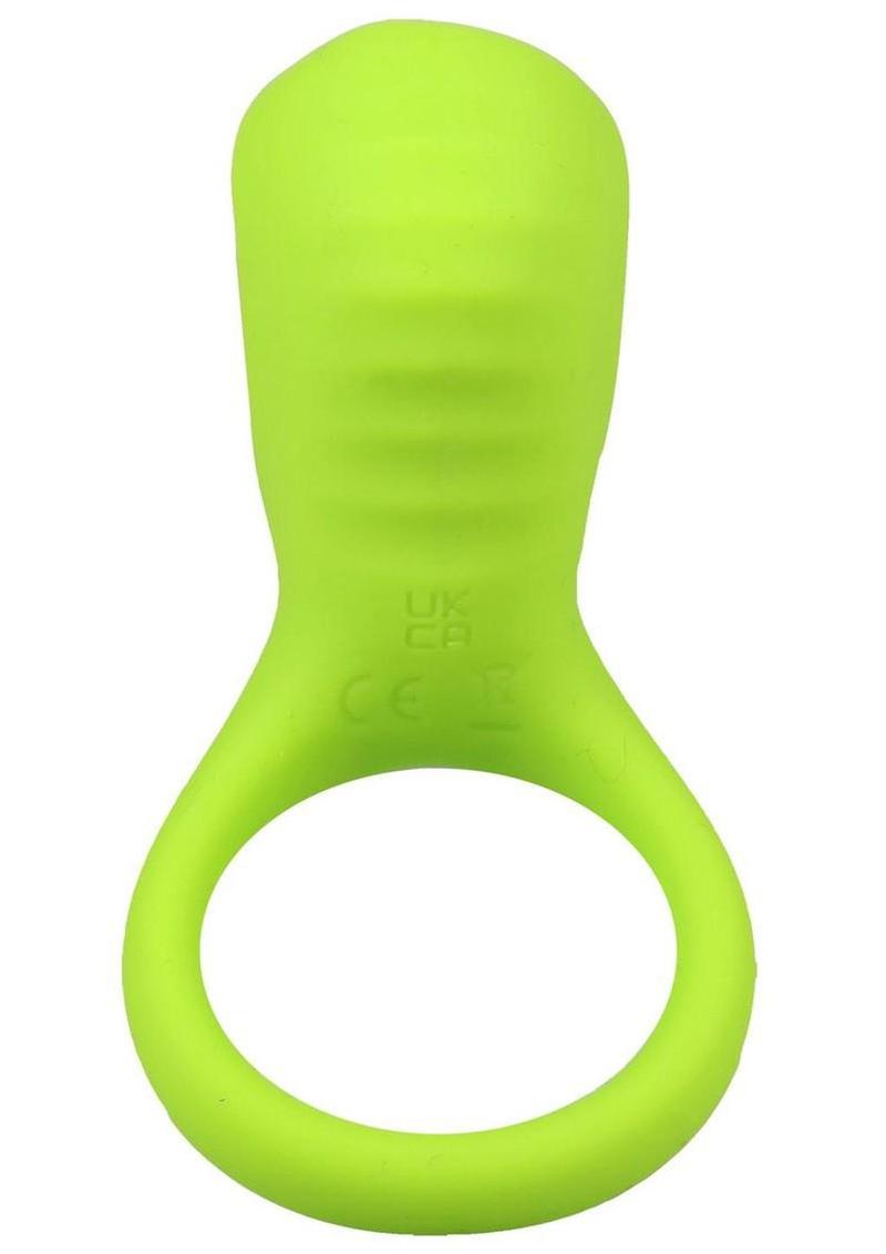 Mood Play Vibrating Rechargeable Silicone Cock Ring - Green/Pink
