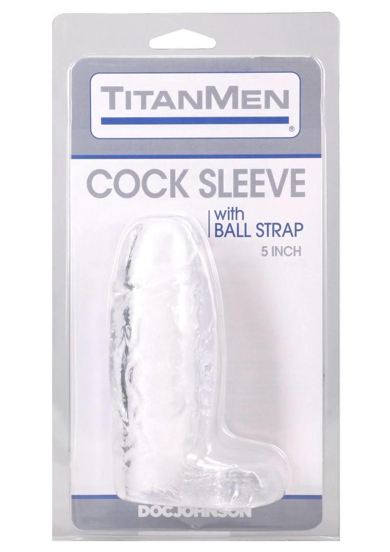 TitanMen Cock Sleeve with Ball Strap 5In - Clear