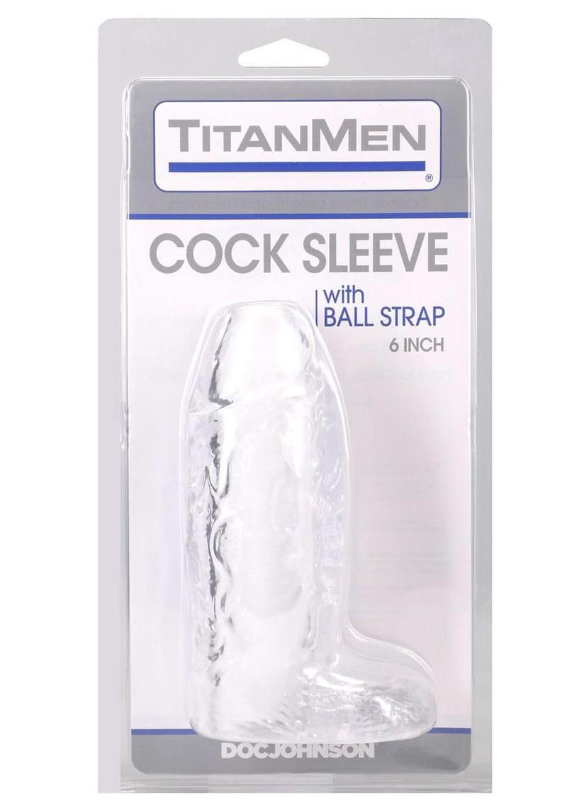 TitanMen Cock Sleeve with Ball Strap 6In - Clear