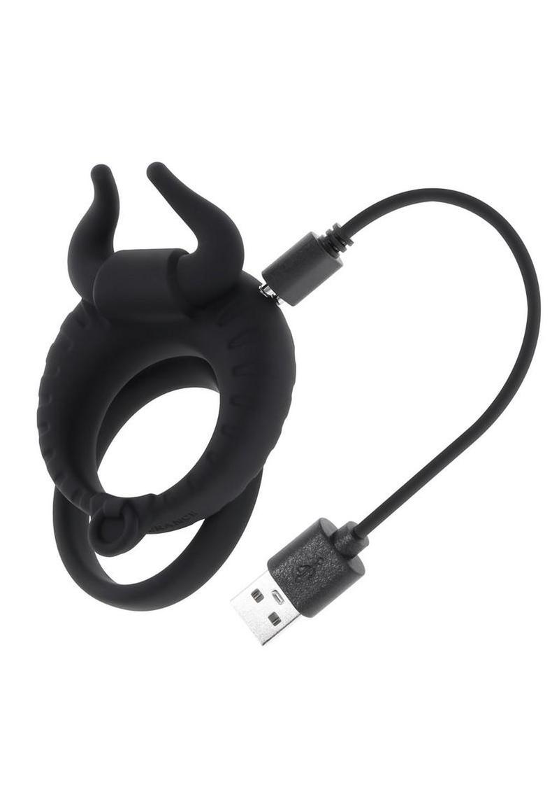 Zero Tolerance Raging Bull Rechargeable Silicone Dual Cock Ring - Black