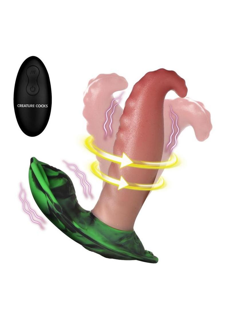 Creature Cocks Tongue Twister Rechargeable Silicone Panty Vibe Tongue Harness with Remote - Multicolor