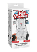 PDX Extreme Wet Pussies Super Luscious Lips Control Freak Self Lubricating Vibrating Stroker with Remote - Pussy - Frost/Clear