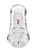 PDX Extreme Wet Pussies Super Luscious Lips Control Freak Self Lubricating Vibrating Stroker with Remote - Pussy - Frost/Clear