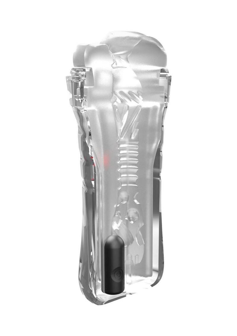 PDX Extreme Wet Pussies Super Luscious Lips Control Freak Self Lubricating Vibrating Stroker with Remote - Pussy - Frost/Clear