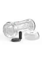 PDX Extreme Wet Pussies Super Luscious Lips Control Freak Self Lubricating Vibrating Stroker with Remote - Pussy - Frost/Clear