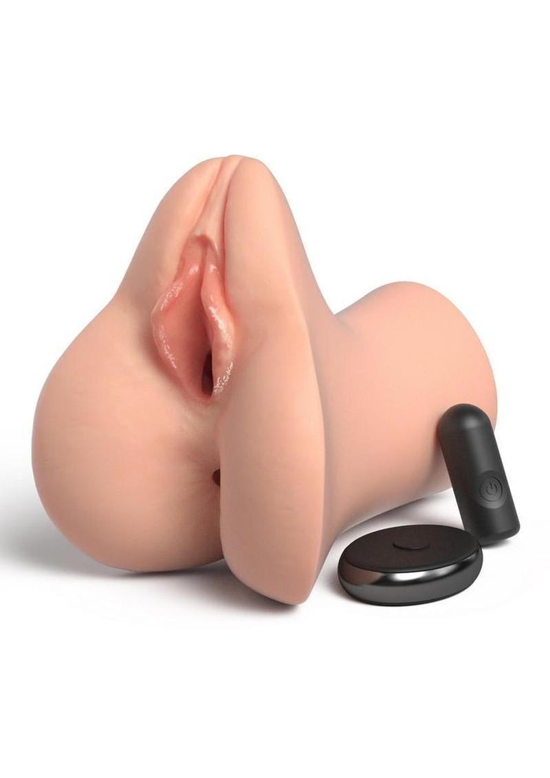 PDX Extreme Wet Pussies Pick Your Pleasure Control Freak Self Lubricating Vibrating Stroker with Remote - Pussy/Ass - Vanilla
