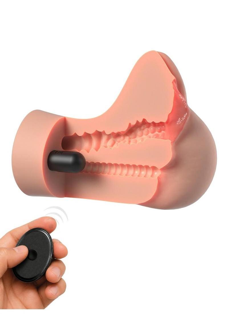 PDX Extreme Wet Pussies Pick Your Pleasure Control Freak Self Lubricating Vibrating Stroker with Remote - Pussy/Ass - Vanilla