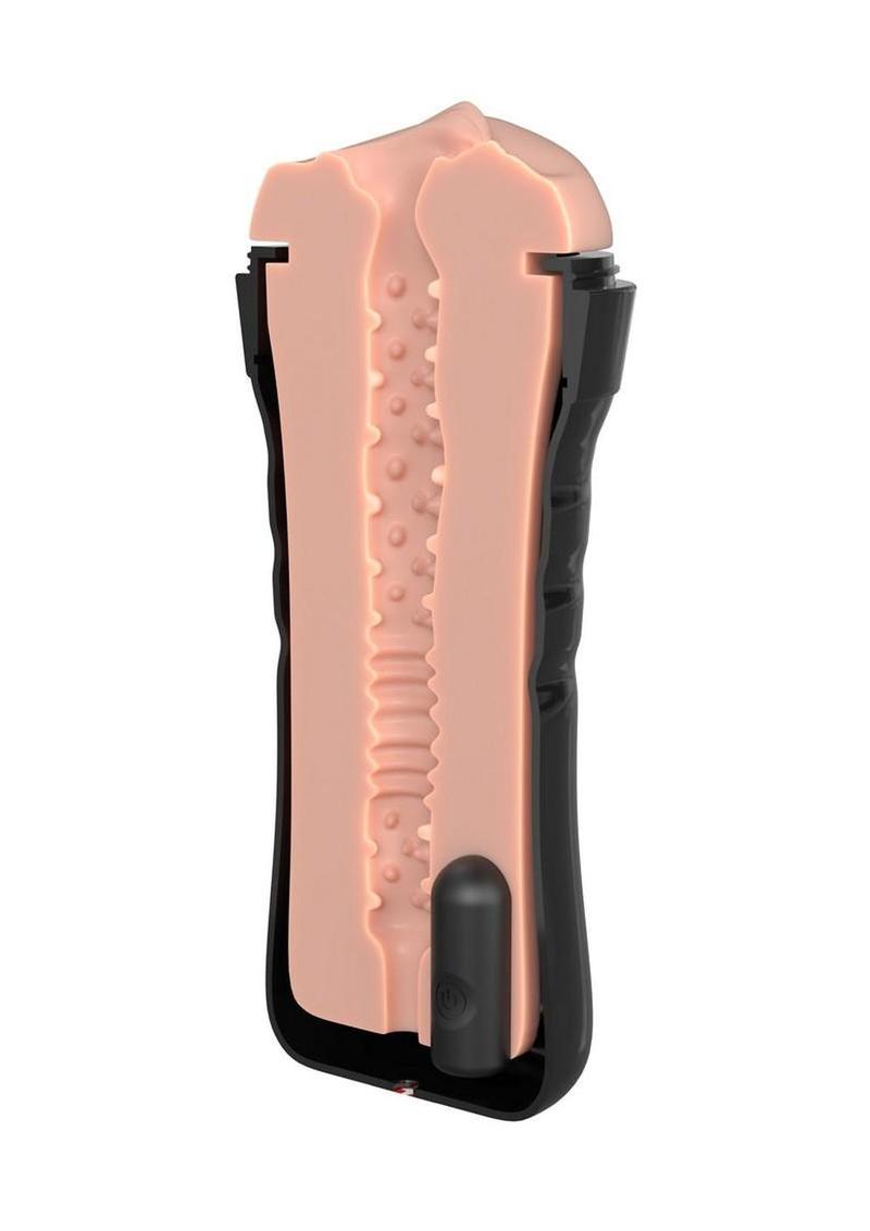 PDX Extreme Wet Pussies Super Luscious Lips Control Freak Self Lubricating Vibrating Stroker with Remote - Pussy - Vanilla