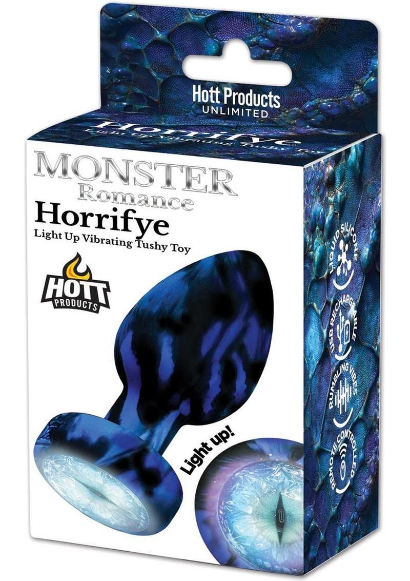 Monster Romance Horrifye Silicone Rechargeable Light Up Anal Plug with Remote - Black/Aqua