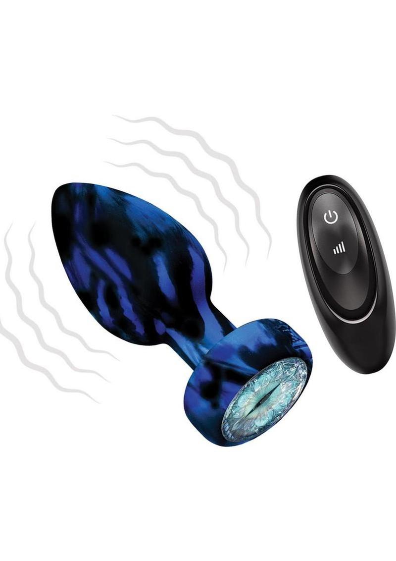 Monster Romance Horrifye Silicone Rechargeable Light Up Anal Plug with Remote - Black/Aqua
