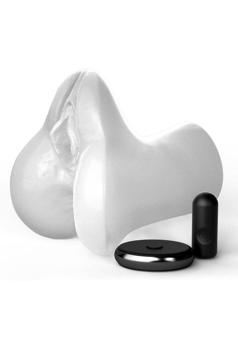 PDX Extreme Wet Pussies Pick Your Pleasure Control Freak Self Lubricating Vibrating Stroker with Remote - Pussy/Ass - Frost