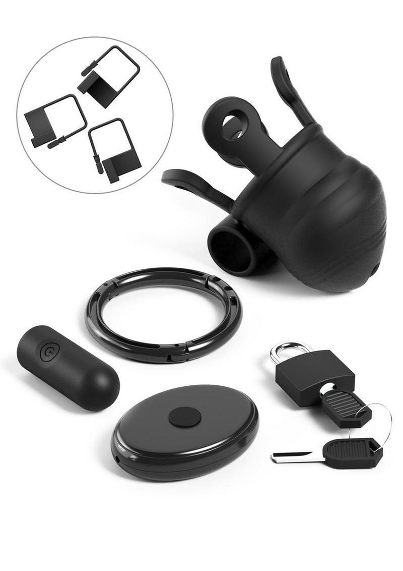 Fantasy C-Ringz ControlCore Trainer Remote Control Vibrating Rechargeable Silicone Cock Blocker - Black