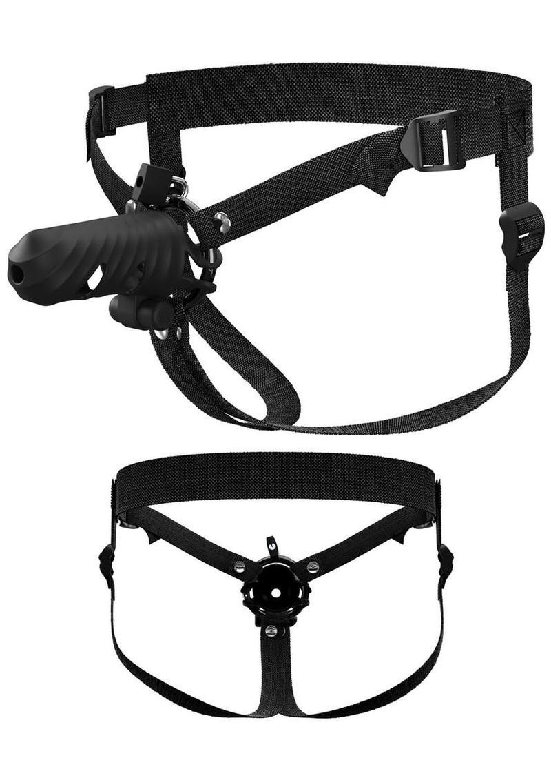 Fantasy C-Ringz ControlCore Harness Remote Control Vibrating Rechargeable Silicone Cock Blocker - Black