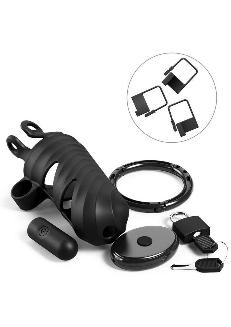 Fantasy C-Ringz ControlCore Harness Remote Control Vibrating Rechargeable Silicone Cock Blocker - Black