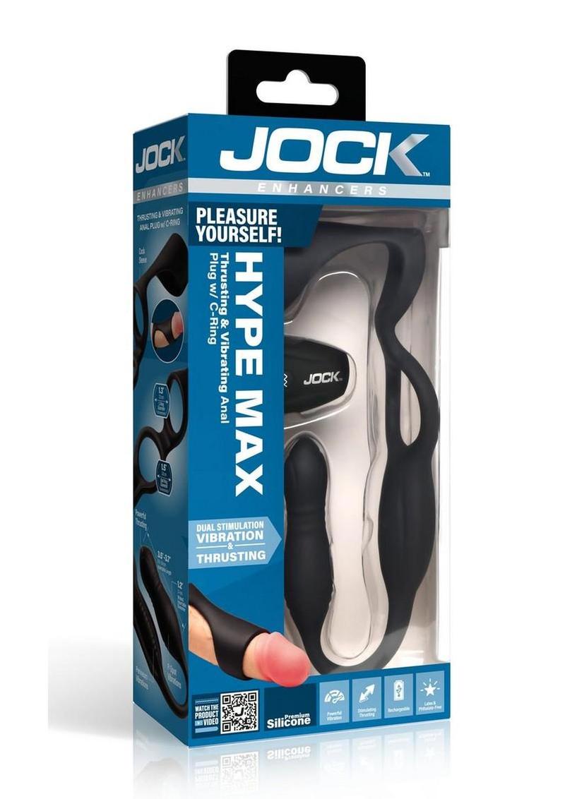 Jock Hype Max Thrusting & Vibrating Rechargeable Silicone Anal Plug with Cock Ring - Black
