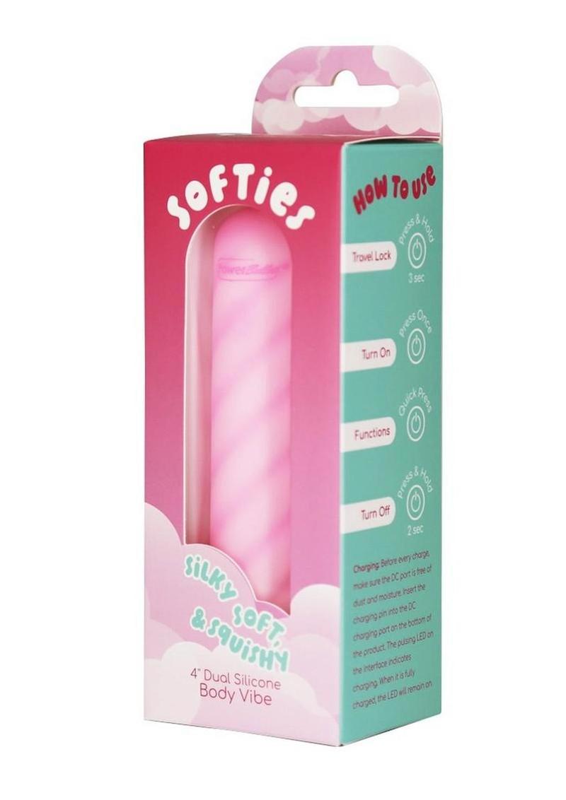 Softies Dual Rechargeable Silicone Body Bullet Vibrator 4in - Pink