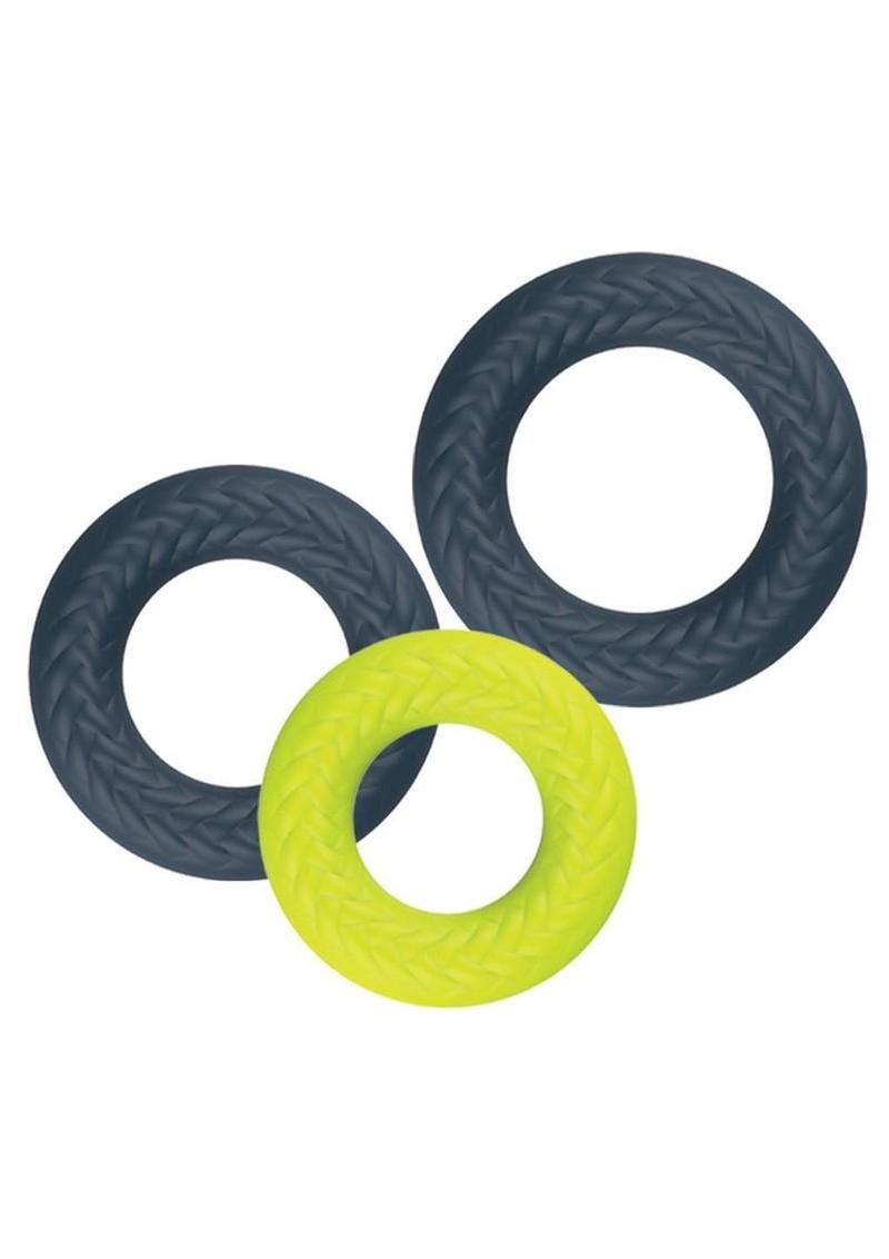 LUX Active Vice Silicone Stamina Rings (3 Pack) - Navy/Green
