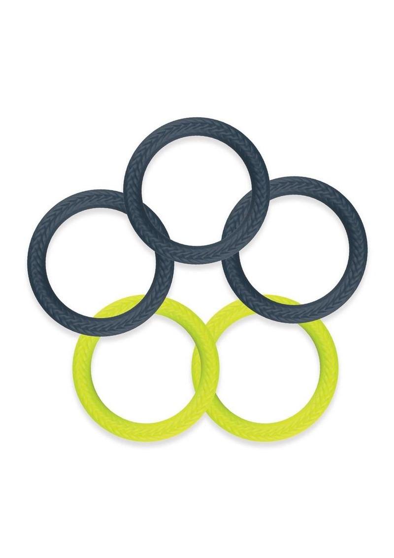 LUX Active Core Silicone Stamina Rings (5 Pack) - Navy/Green