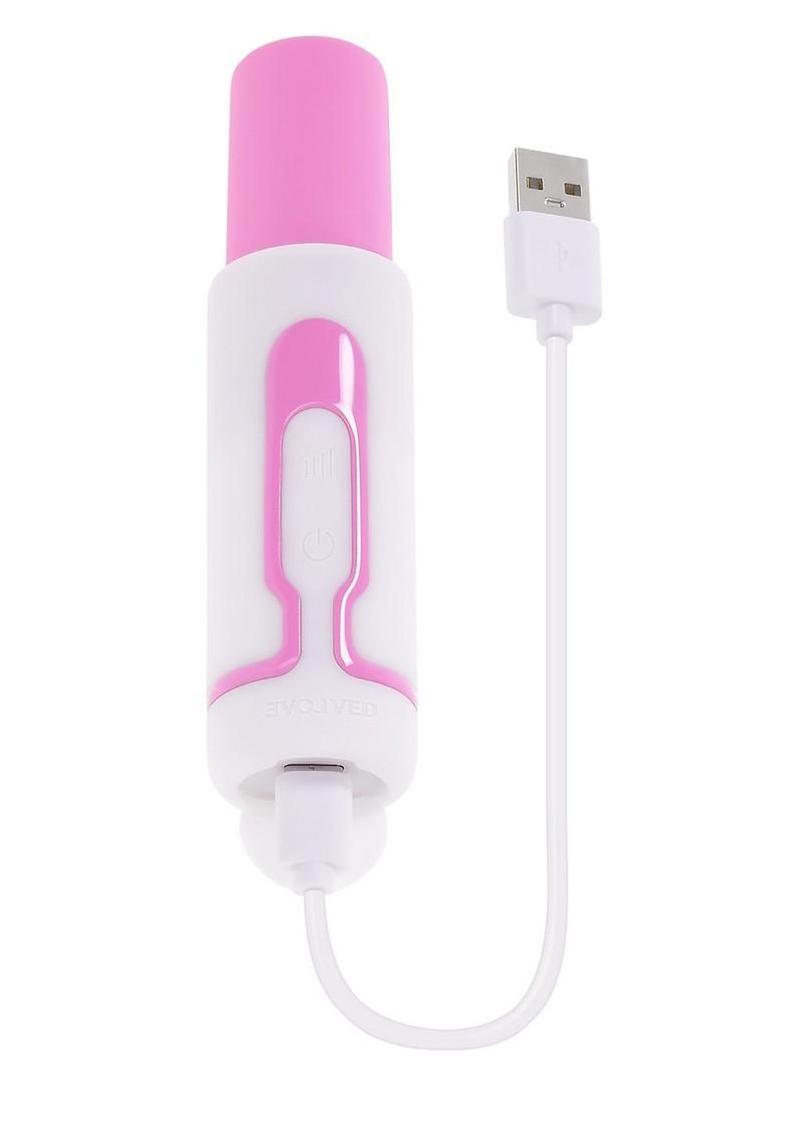 Pucker Up Lipstick Vibe Rechargeable Silicone Bullet - Pink/White