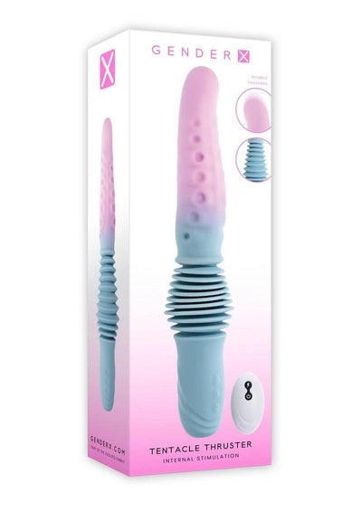 Gender X Tentacle Thruster Rechargeable Silicone Vibrator with Remote - Blue/Pink
