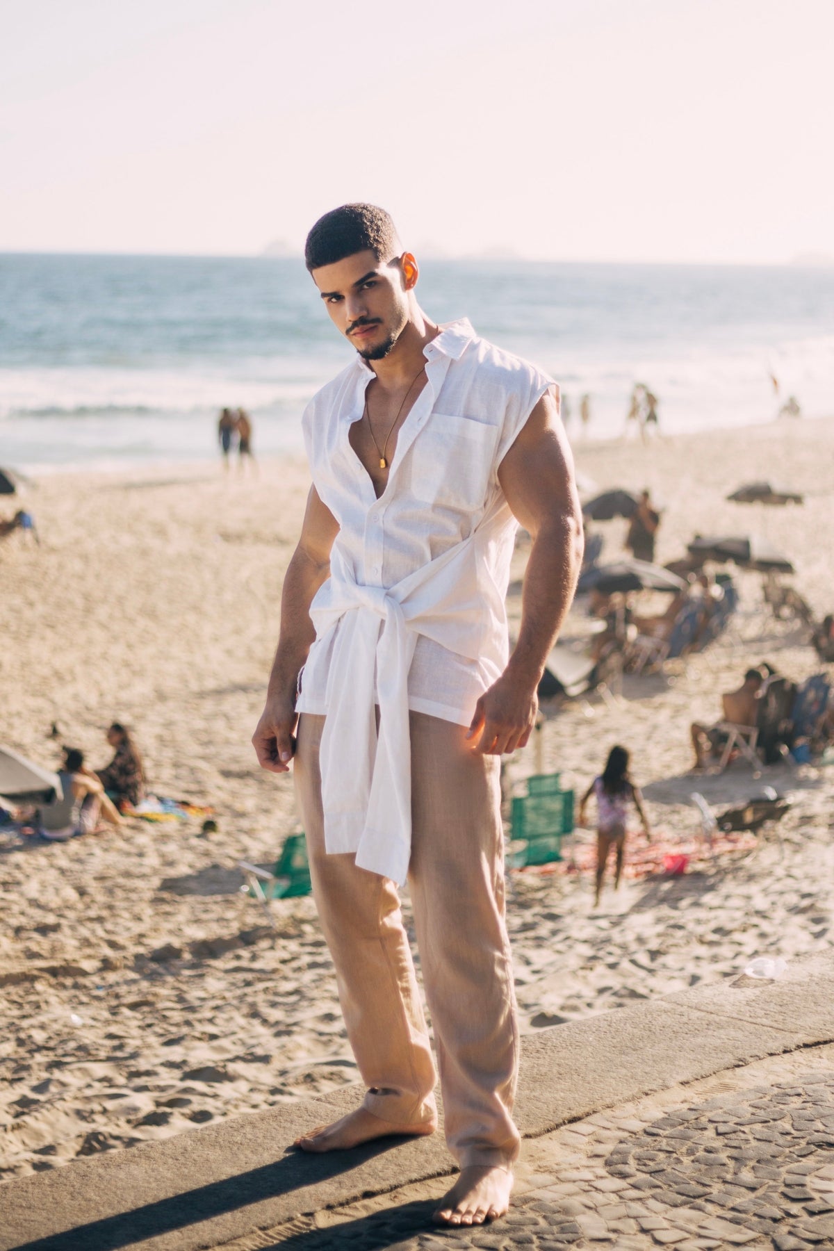 Tie Linen Sleeveless Shirt
