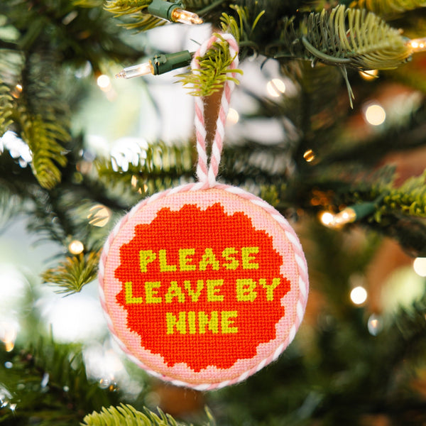 Leave By Nine Needlepoint Ornament