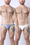 2-IN-1 MAUI SIDE TIE REVERSIBLE LOW RISE SWIM BRIEF - WHITE / METALLIC
