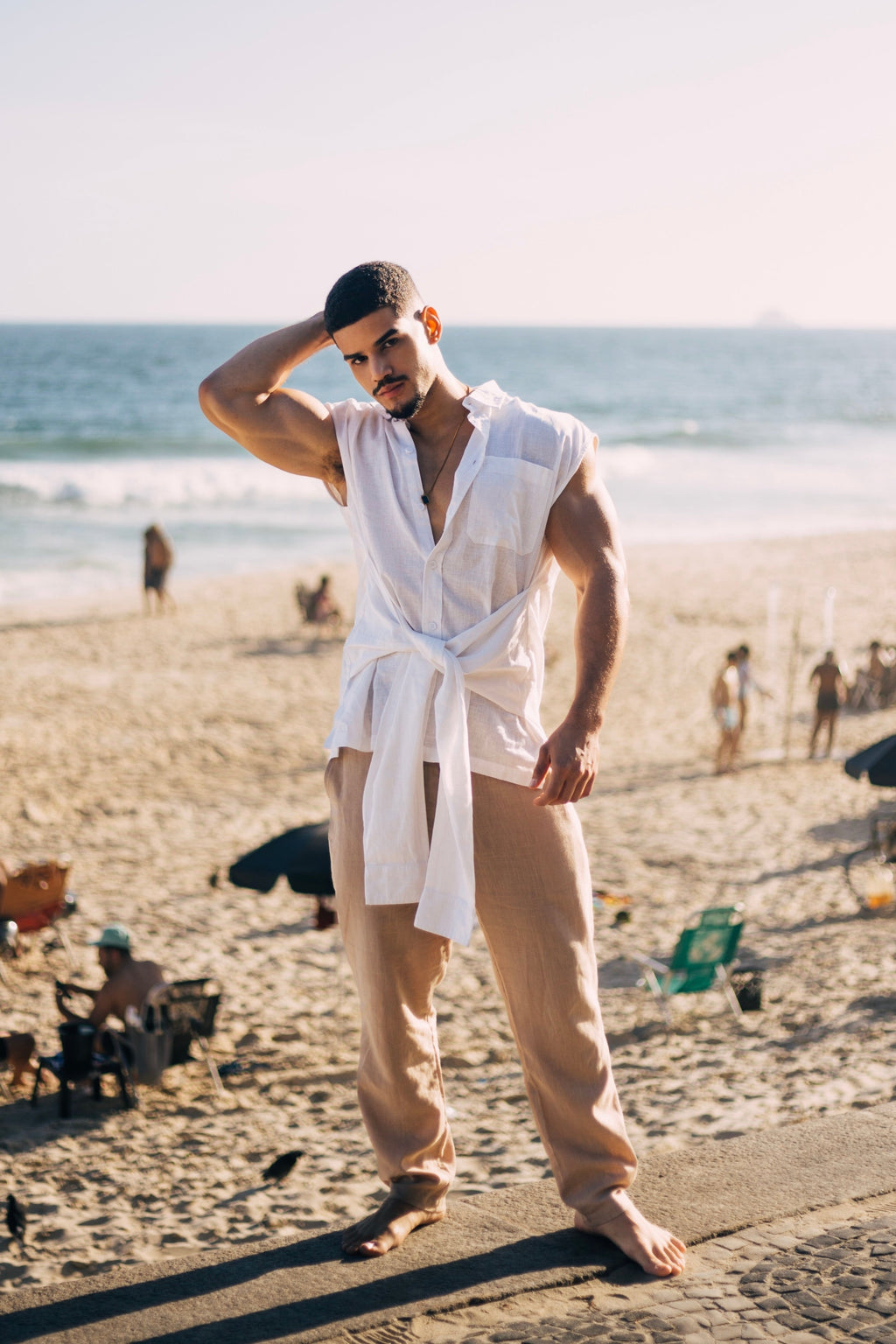 Tie Linen Sleeveless Shirt