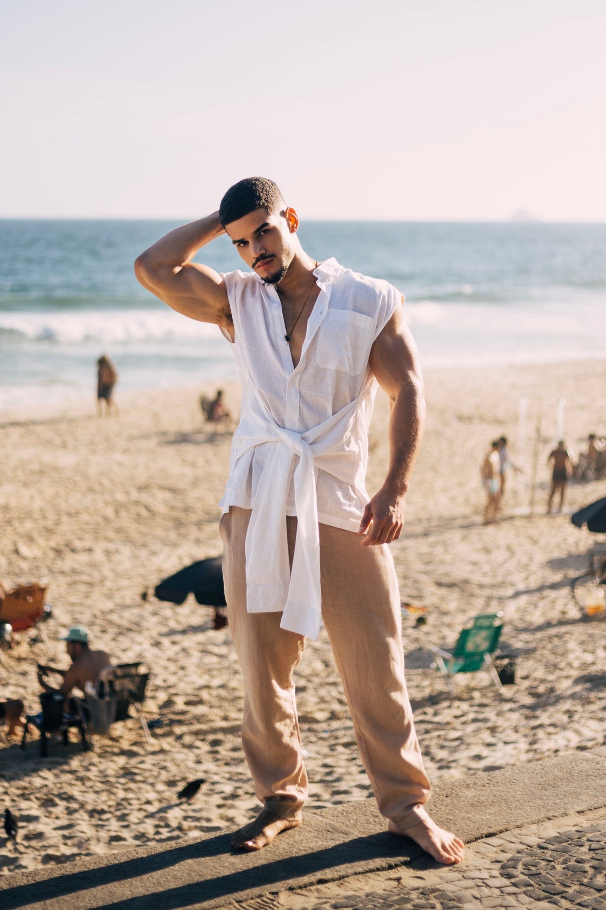Tie Linen Sleeveless Shirt