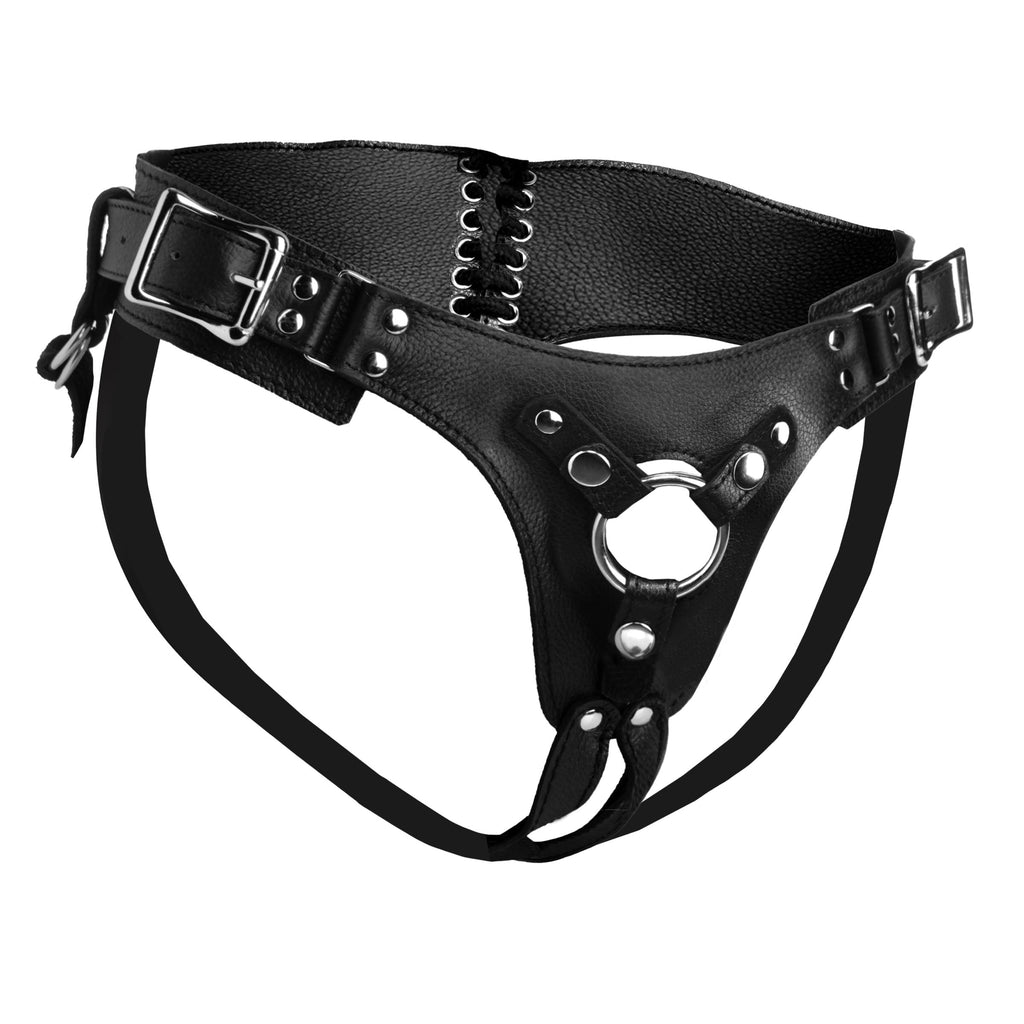 Strict Leather Corset Back Strap On Dildo Harness
