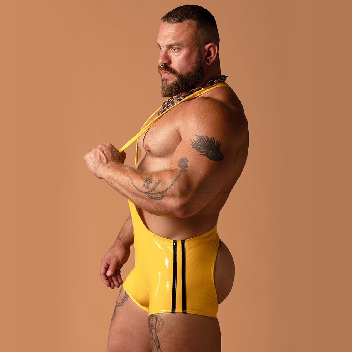Alfons Dovana Yellow Shiny Jock Singlet (Black Stripes)