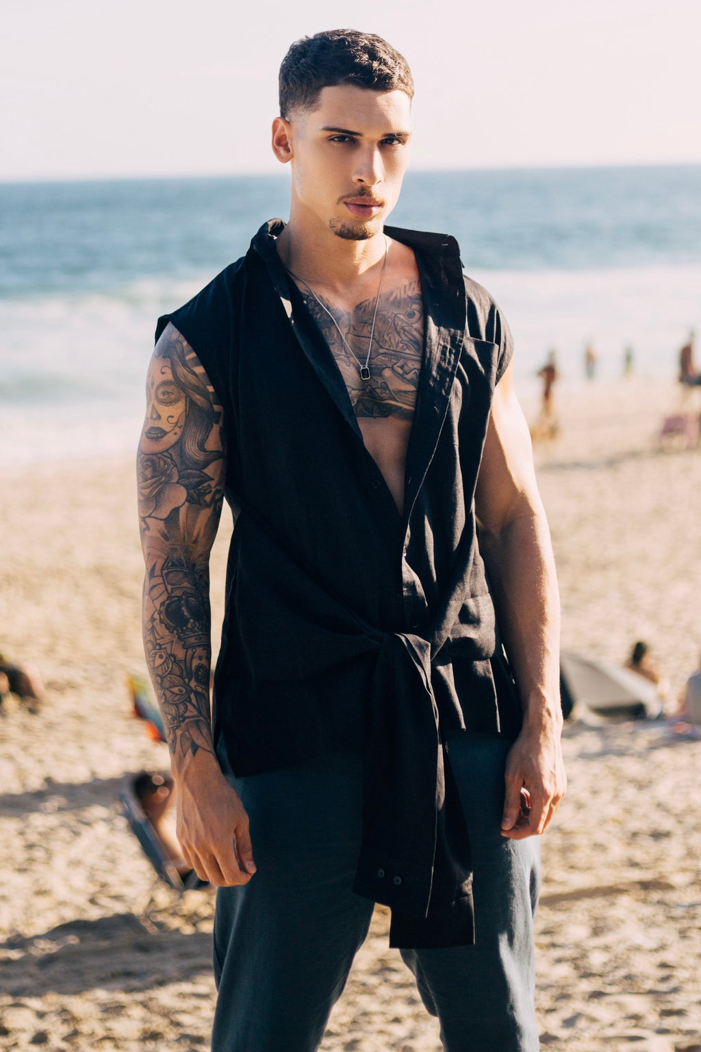 Tie Linen Sleeveless Shirt