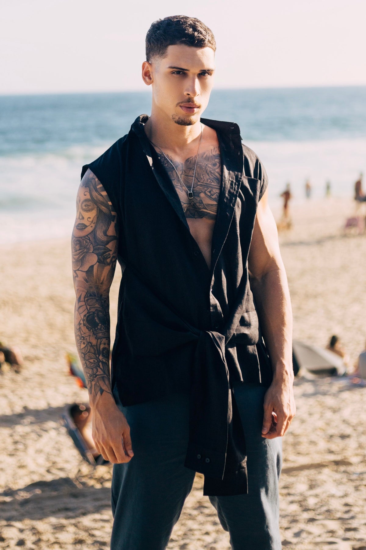 Tie Linen Sleeveless Shirt