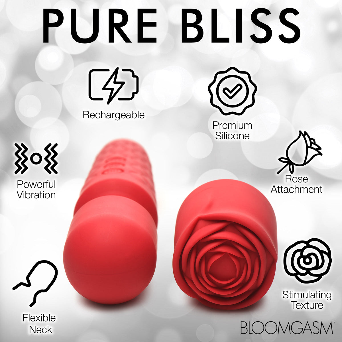 Pleasure Rose 10X Silicone Wand with Rose Attachment