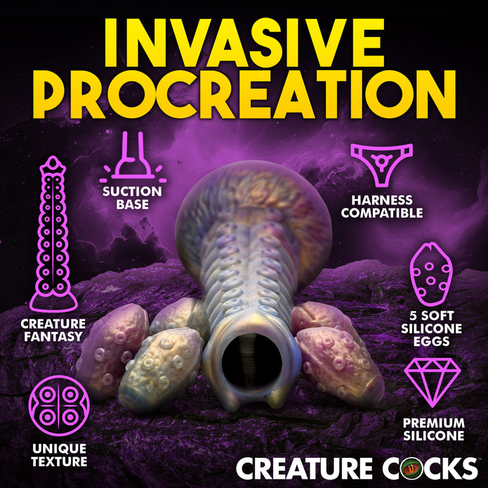 Creature Cocks Deep Invader Tentacle Ovipositor Silicone Dildo with Eggs