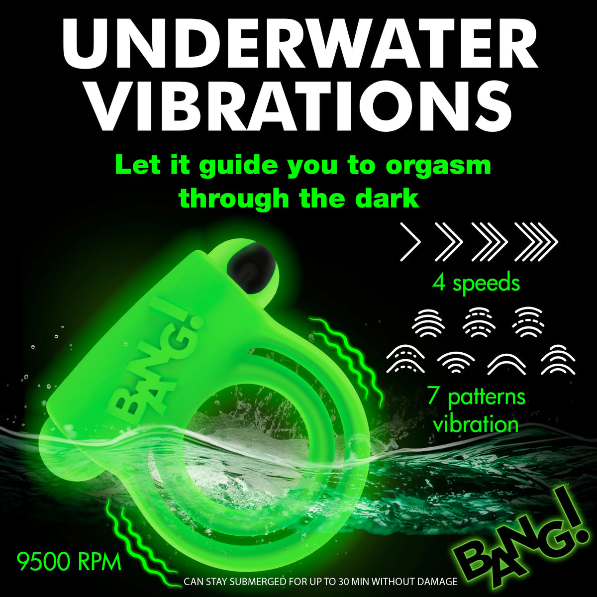 GLOW-IN-THE-DARK SILICONE VIBRATING COCK RING