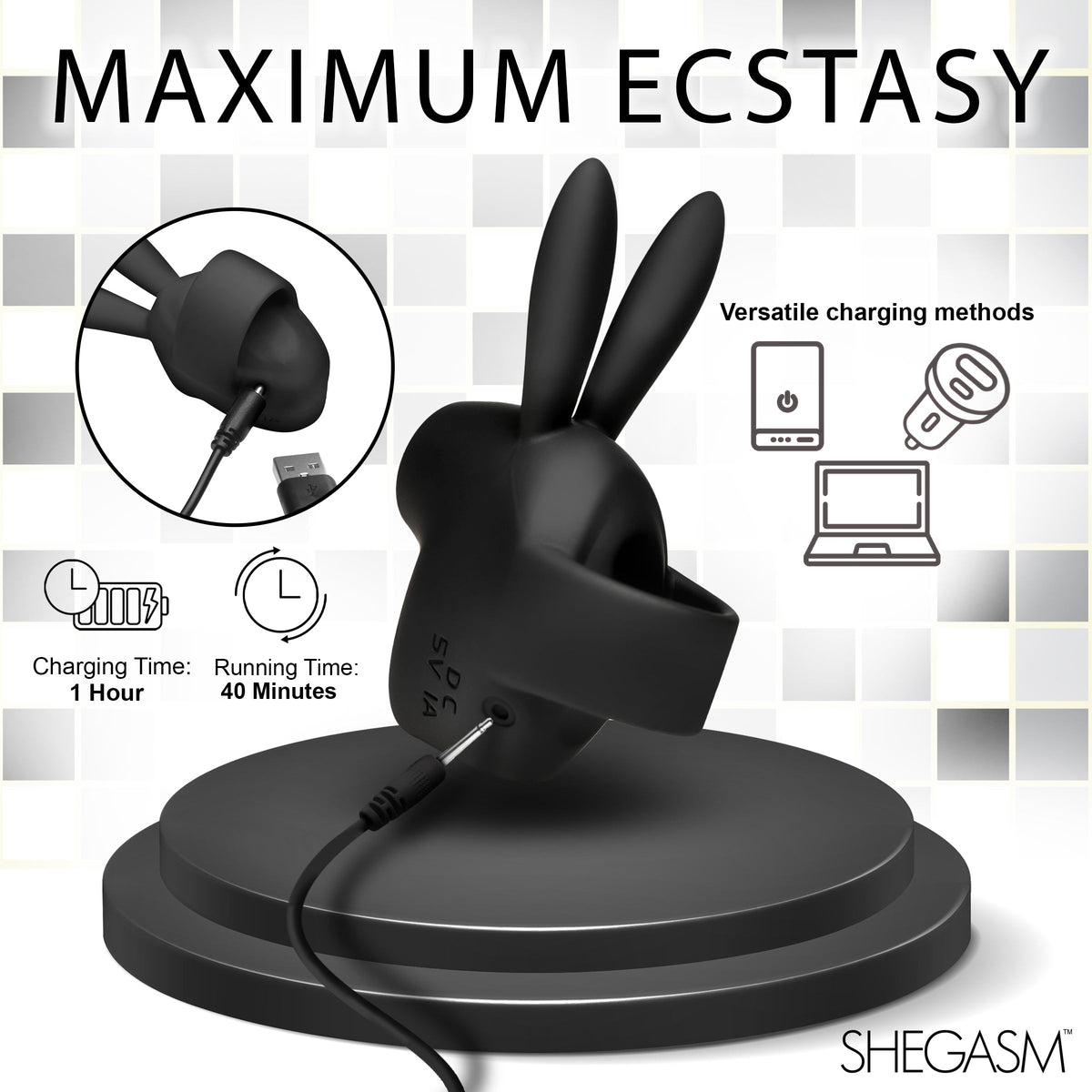 Shegasm Sucky Bunny Clit Stimulator - Black