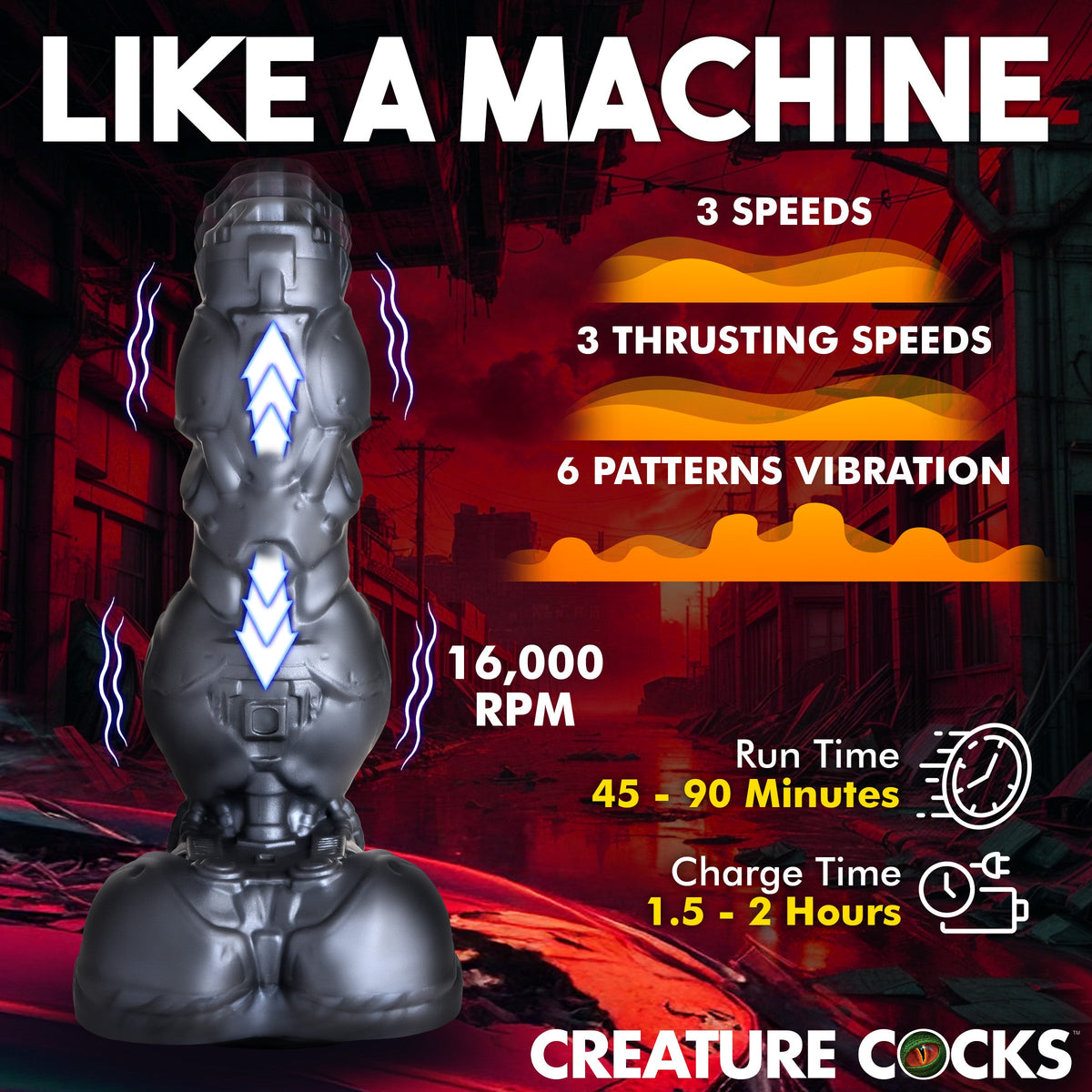 Cyborg Cock Thrusting &amp; Vibrating Silicone Dildo