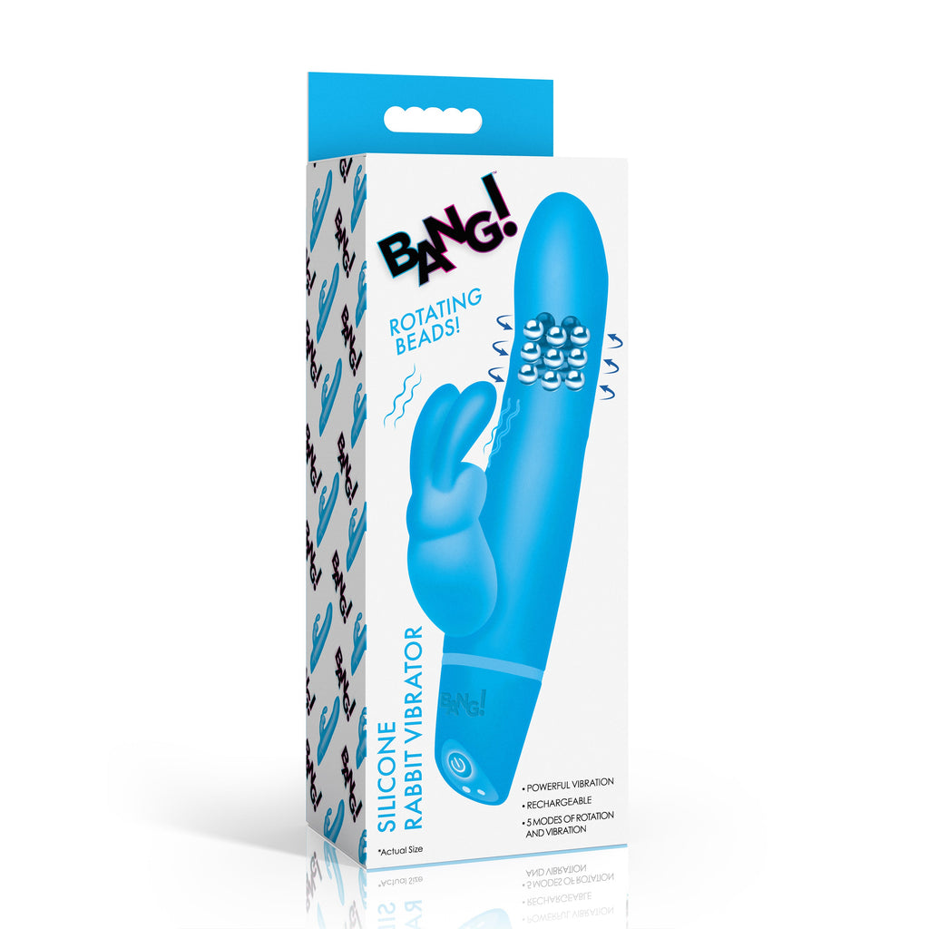 Rotating Beads Silicone Rabbit Vibrator - Blue
