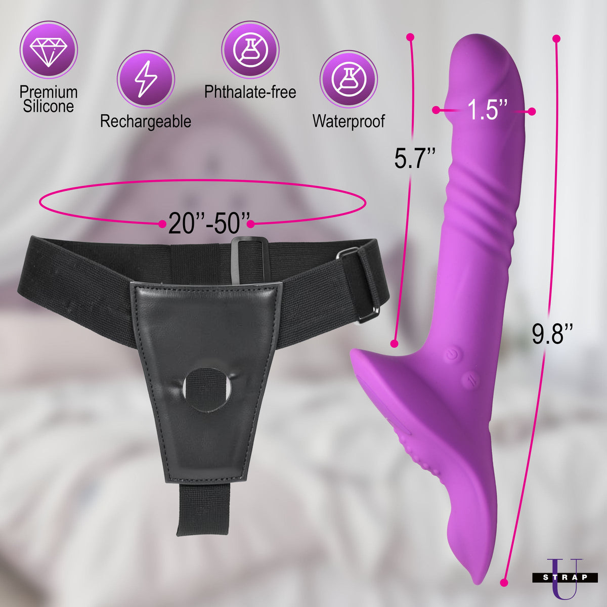 Strap U Thrusting & Vibrating Strap-On w/ Harness