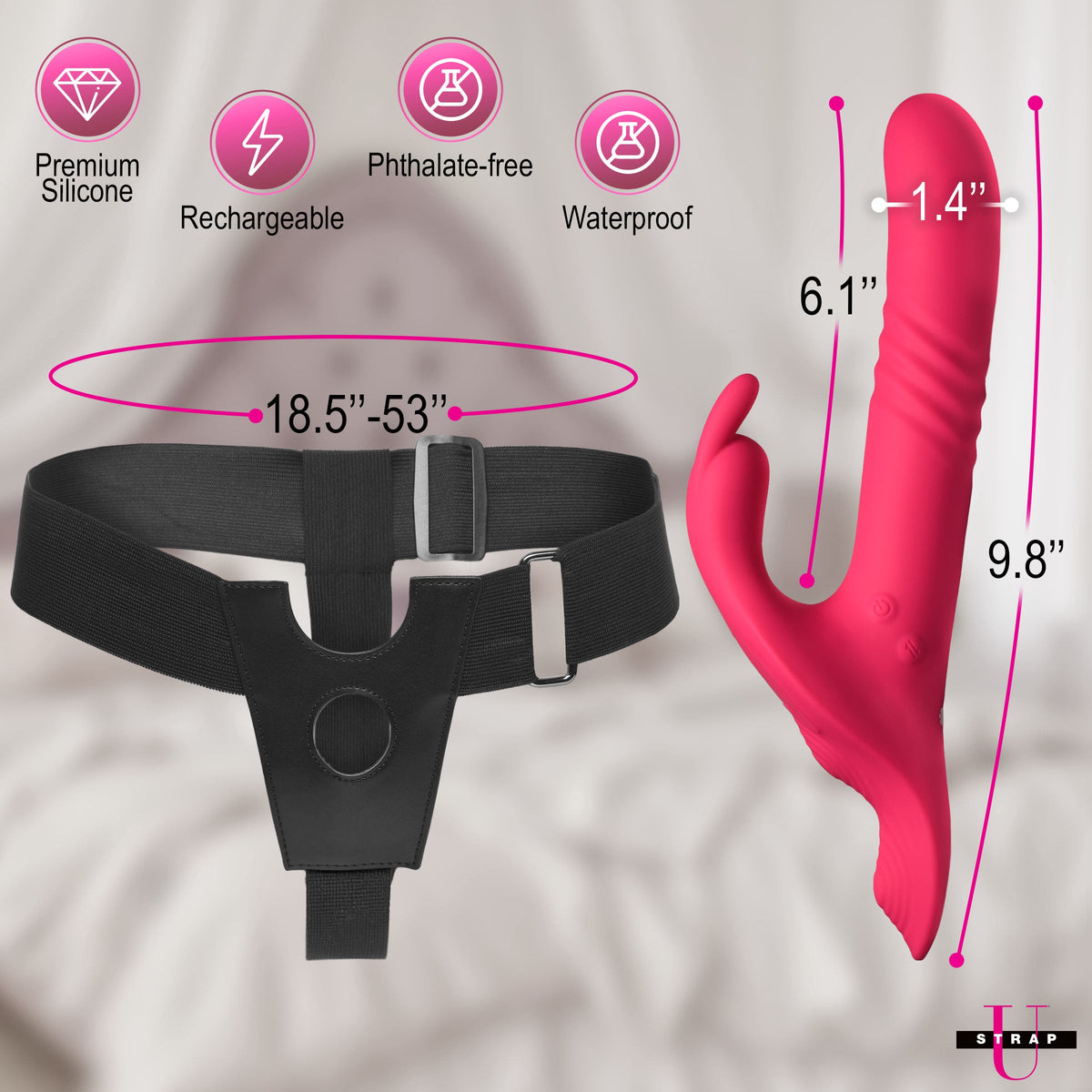 Strap U Thrusting & Vibrating Rabbit Strap-On w/ Harness