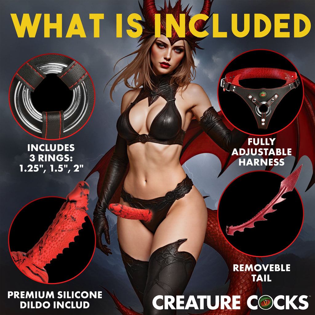Creature Cocks Drakona Dragon Tail Strap-On Harness with Silicone Dildo - Red/Black